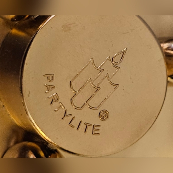 PartyLite Gold Hurricane Candle Holder & Art Glass Shade Abstract Swirl - Picture 12 of 13